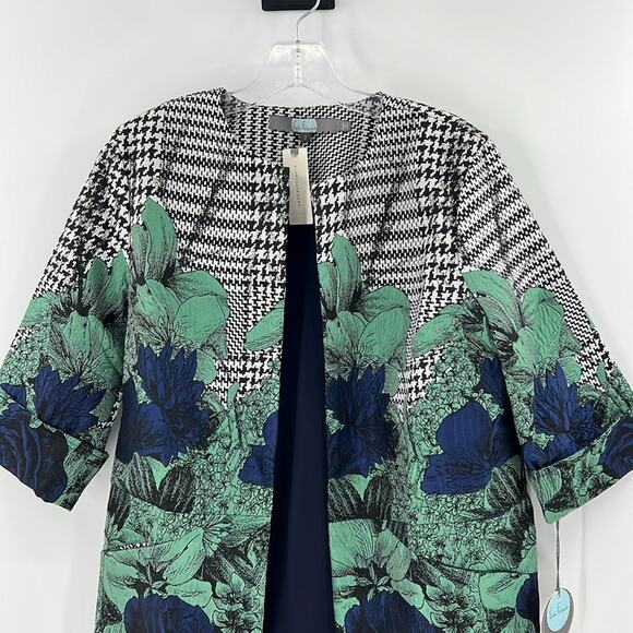 Eva Franco Anthropologie Floral & Houndstooth Coat - Black/White/Green - 2 - NWT - Picture 2 of 9